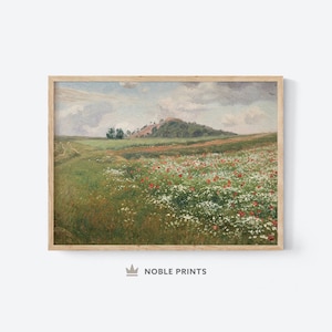 Summer Meadow Painting, Printable, Wild Poppies Art, Poppies Field Landscape, Farmhouse Decor, Vintage Summer Landscape, Digital Download