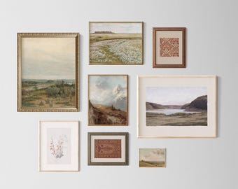 Printable Vintage Gallery Wall Art Set, Digital Downloads, Warm Aesthetic Decor, Antique Prints