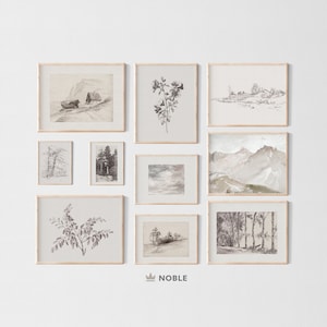 Vintage Neutral Gallery Wall Set, Gallery Art Print Set of Ten, Digital Download