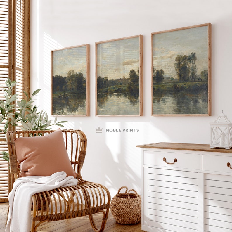 Vintage Meadow Print Set of 3 Prints, Printable, Vintage Landscape Prints, Summer Wall Art, Digital Download image 4