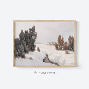 Vintage Winter Landscape Print, Printable, Snow Painting, Vintage Winter Art, Instant Download