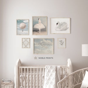 Vintage Nursery Gallery Wall Art Set of Six, Printable Wall Art, Girls ...