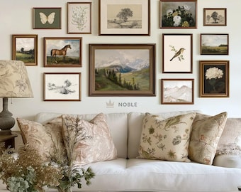 Vintage Gallery Wall Set of 13, Farmhouse Wall Art Sets, Cottage Gallery Set, Rustic Green Wall Art, Landscape Wall Art, Digital Download #4