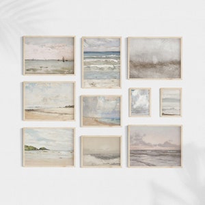Vintage Muted Seascape Gallery Wall Set, Printable Seacoast Neutral Gallery Wall, Coastal Gallery Art Print Set of 10, Digital Download