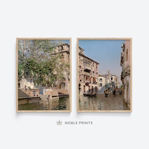 Venedig Landschaft Gemälde, 2er Set, druckbar, Vintage Italien Home Decor, Europäische Galerie Drucke, digitaler Download