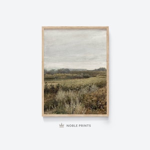 Vintage Field Landscape Print, Printable, Neutral Wall Art, Muted Wall Art, Country Painting, Digital Download