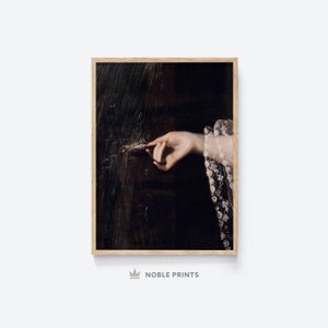 Vintage Woman Hand Painting, Victorian Wall Art, Moody Vintage Portrait Painting, Dark Portrait, Dark Academia, Digital Download