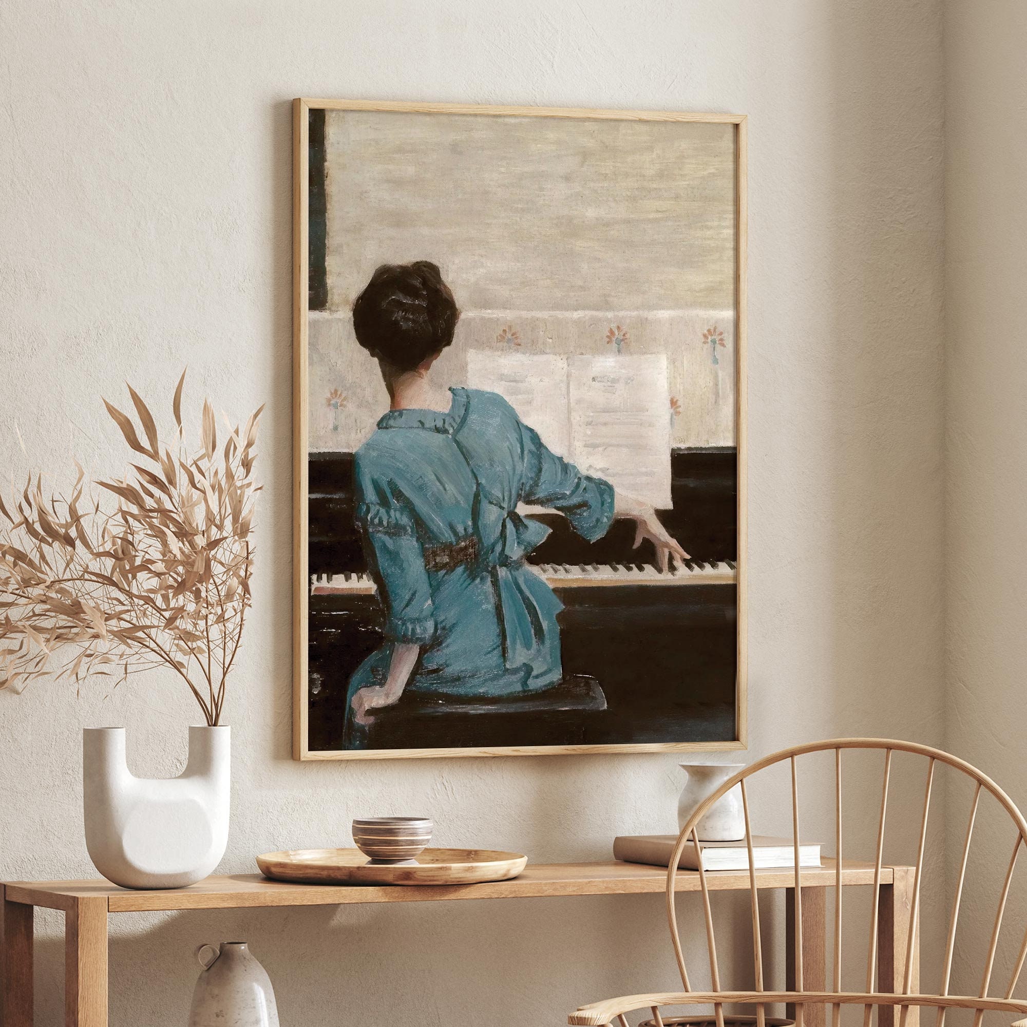 Woman at the Piano, Printable, Vintage Fine Art, Nordic Decor, Woman ...