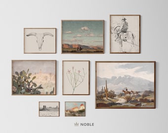 Vintage Southwestern Gallery Wall, Digital Prints, American Country Decor, Set of 8 prints, Western Rustic Ranch Wall Art, Digital Download