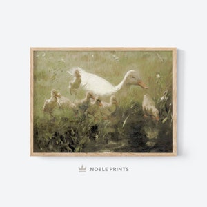 Vintage Duck Art, Printable, Farm Animal Art Print, Vintage Wall Art, Farmhouse Cottage Landscape Art Print, Digital Download