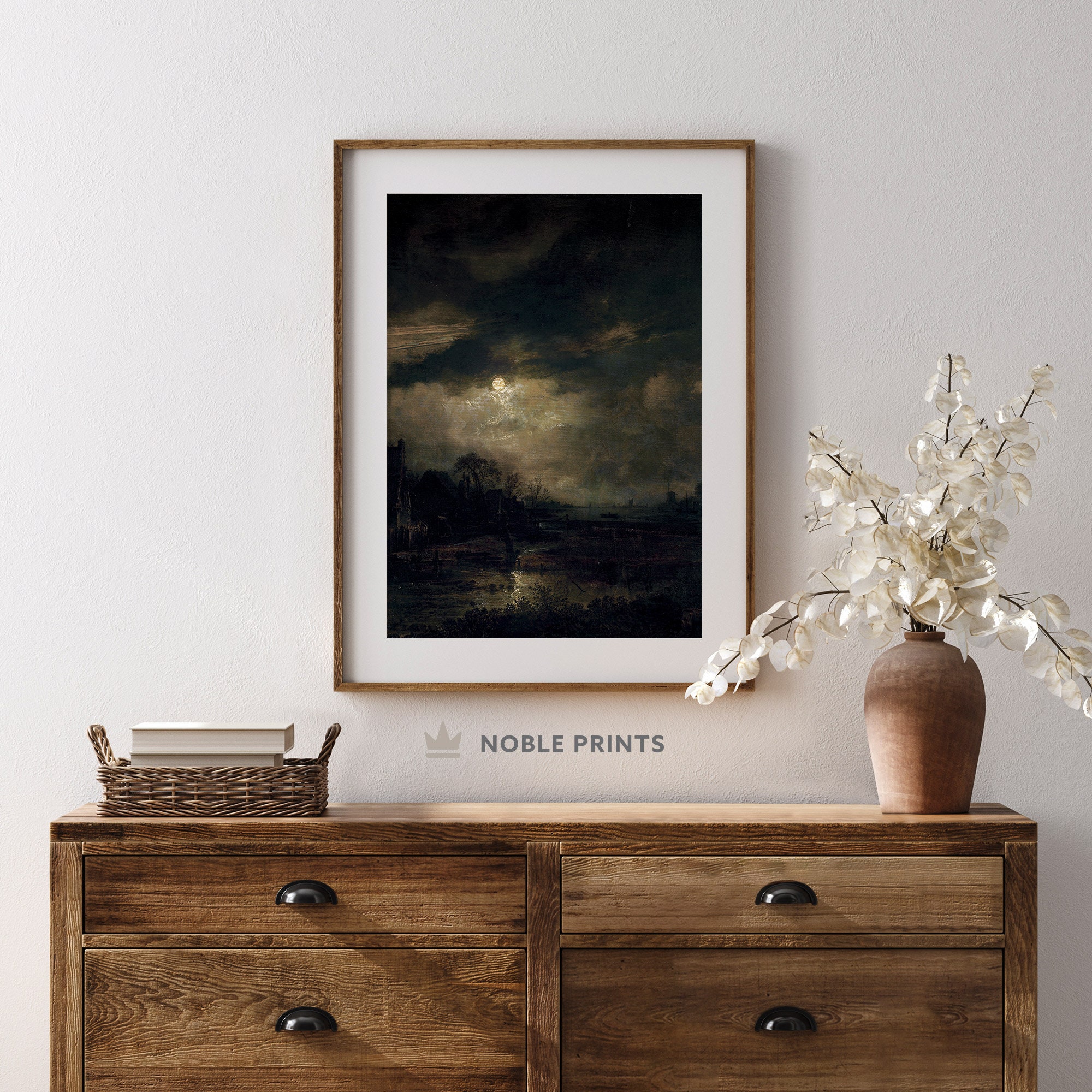 Vintage Moody Night Sky Oil Painting, Printable, Gothic Landscape, Dark ...