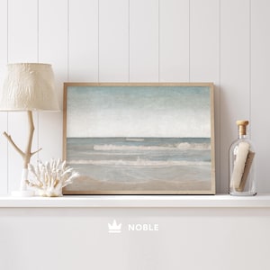 Vintage Beach Landscape, Printable, Beach Landscape Painting, Ocean Landscape, Seascape Art, Sea Clouds, Coastal Vintage, Digital Download