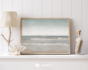 Vintage Beach Landscape, Printable, Beach Landscape Painting, Ocean Landscape, Seascape Art, Sea Clouds, Coastal Vintage, Digital Download