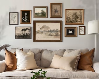 Vintage Gallery Wall Set of 9, Eclectic Gallery Set, Antique Wall Decor, Mega Bundle, Modern Traditional Prints, Digital Download #2