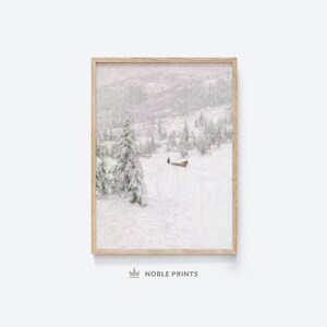 impression de paysage de neige vintage, imprimable, décor de ferme, impression de vacances, art mural d&#39;hiver, téléchargement immédiat
