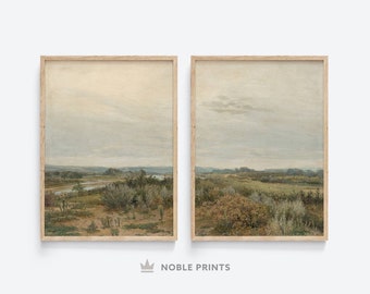 Vintage Landscape Wall Art Set, Printable, Set of 2 Prints, Countryside Painting, Country Oil Painting, Landscape Art, Digital Download
