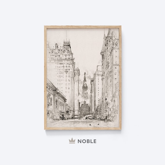 Vintage City Sketch, Antique Architecture Print, City Sketch Poster, Neutral Wall Art, Black and White Drawing, PRINTABLE