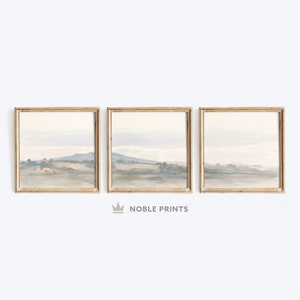 Watercolor Landscape Wall Art, Set of 3, Square Print, Muted Printable, Digital Printable Download