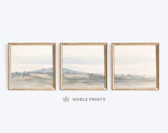 Watercolor Landscape Wall Art, Set of 3, Square Print, Muted Printable, Digital Printable Download
