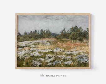 Pintura de paisaje de verano vintage, imprimible, arte rural francés, paisaje silenciado campestre, arte de pared, descarga digital