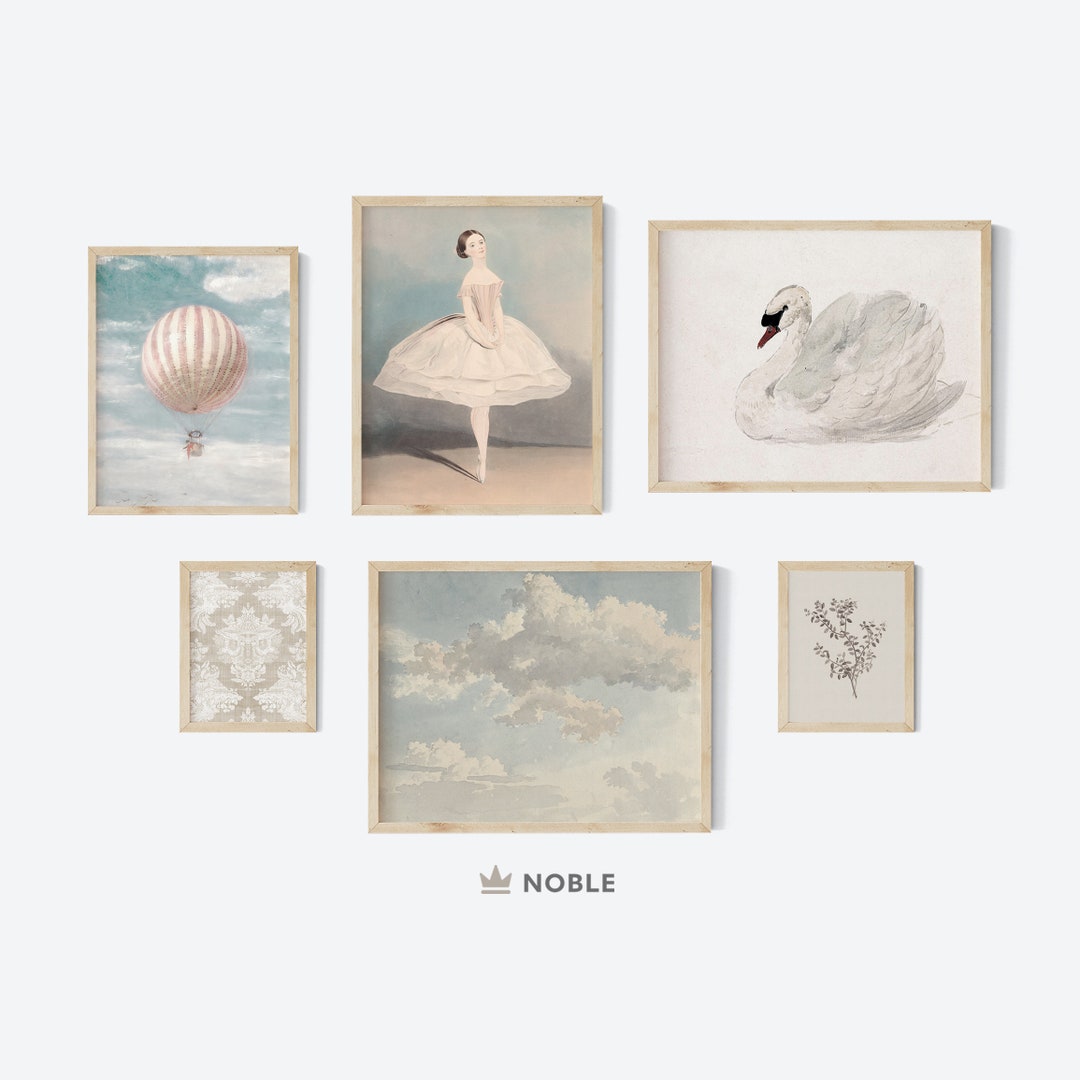 Vintage Nursery Gallery Wall Art Set of Six, Printable Wall Art, Girls