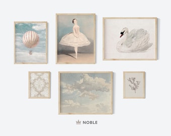 Vintage Nursery Gallery Wall Art Set of Six, Printable Wall Art, Girls Room, Neutral Kids Room, Soft Pastel Tones, Digital Download #3