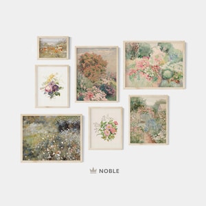 Vintage Spring Gallery Wall Set, Gallery Art Print Set of 7, Digital Download