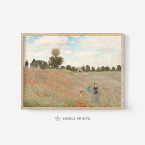 Poppies Field Print, Printable, Summer Meadow, Vintage Poppies Field Painting, French Vintage Decor Art, Farmhouse Decor, Digital Download
