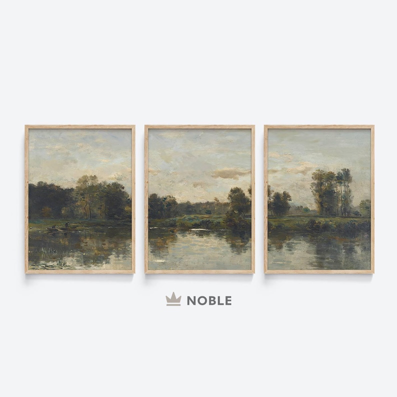 Vintage Meadow Print Set of 3 Prints, Printable, Vintage Landscape Prints, Summer Wall Art, Digital Download image 1