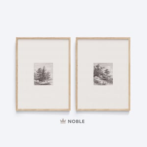 Vintage Landscape Drawings, Set of 2 Prints, Landscape Sketches, Printable, Neutral Art, Farmhouse Decor, Living Room, Digital Download DR65