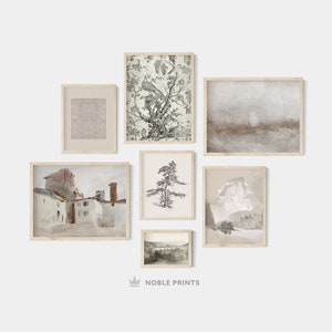 Vintage Neutral Gallery Wall Set, Printable Muted Gallery Wall, Gallery Art Print Set of 7, Digital Download
