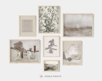 Vintage Neutral Gallery Wall Set, Printable Muted Gallery Wall, Gallery Art Print Set of 7, Digital Download