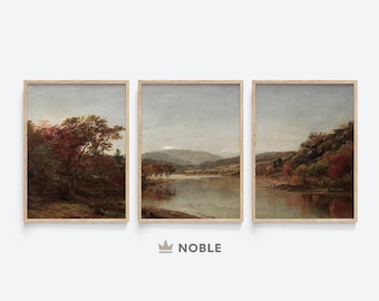 Juego de 3 pinturas de paisajes otoñales vintage, decoración otoñal, impresiones artísticas otoñales, descarga digital, imprimible