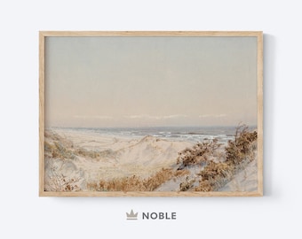Ocean Beach Vintage Painting, Printable, Sand Dunes Print, Beach Wall Art, Neutral Coastal, Landscape Art, Vintage Art, Digital Download