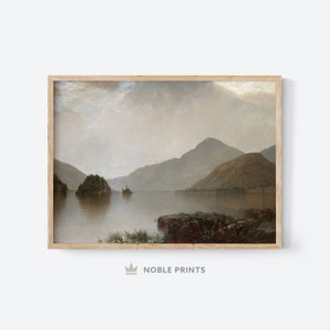 Vintage Lake Painting, Printable, Landscape Painting, Oil Painting, Rustic Decor Antique Art Print, Digital Download