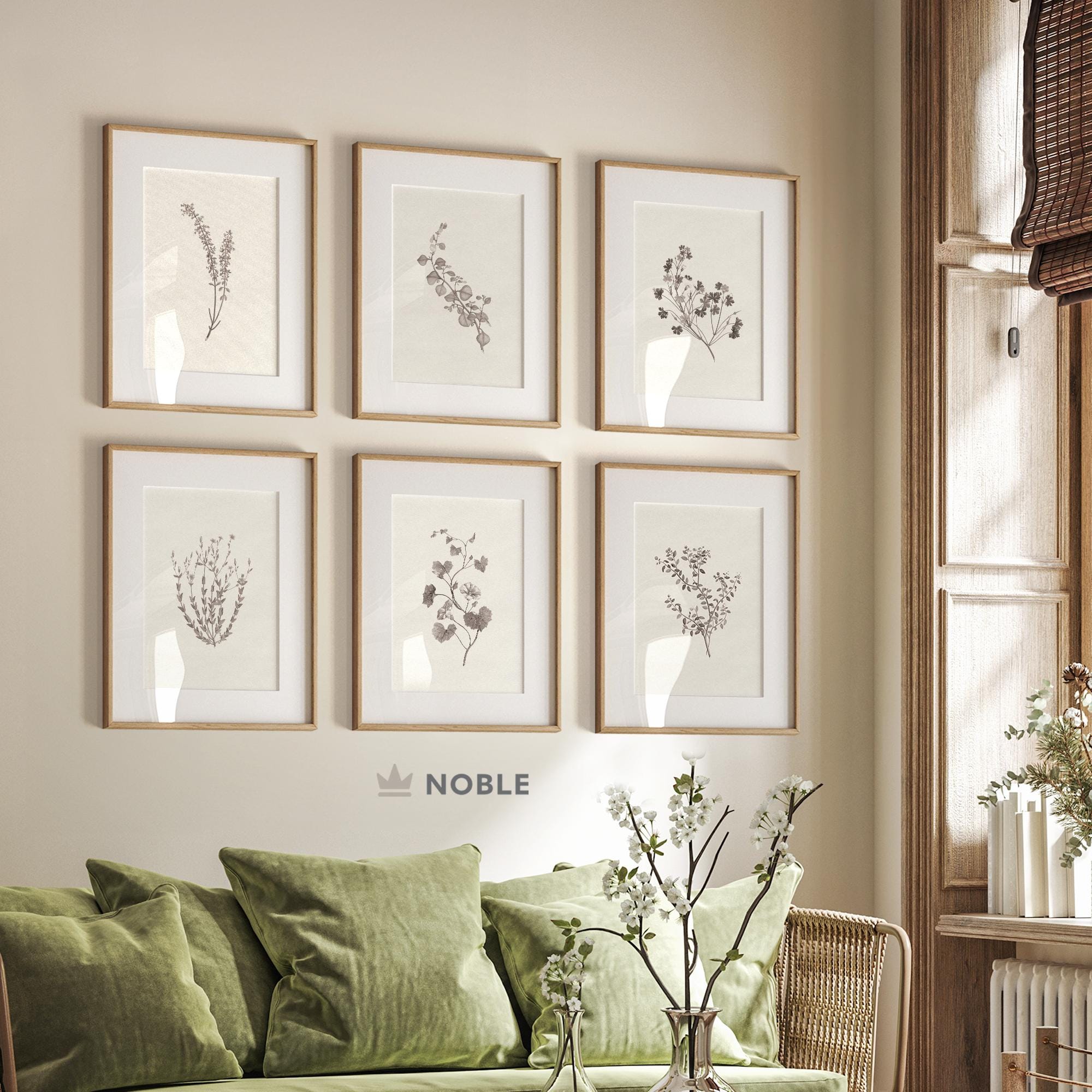 Neutral Botanical Gallery Print Set, Printable, Set of 6 Vintage