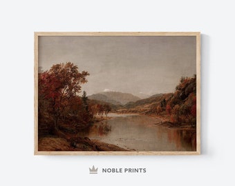 Pintura de paisaje de otoño, imprimible, decoración rústica vintage del país, decoración de la granja, arte del campo de otoño, decoración de la cabaña, descarga digital