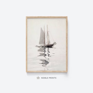Sailboat Watercolor, Printable, Sailboat Print, Vintage Nautical Painting, Sailing, Nautical Wall Art, Coastal Vintage Art, Digital Download