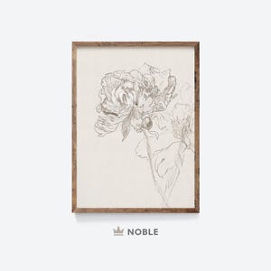 Flower Wall Art, Vintage Rose Sketch, Peonies Print, Minimalist Neutral Wall Art, Printable Digital Art, Botanical Line Drawing, Floral DR22