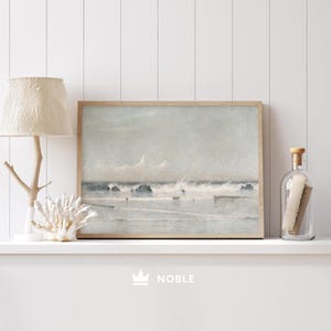 Seascape Vintage Print, Printable, Ocean Waves Wall Art, Beach Landscape Painting, Ocean Wall Art, Seascape Painting, Digital Download