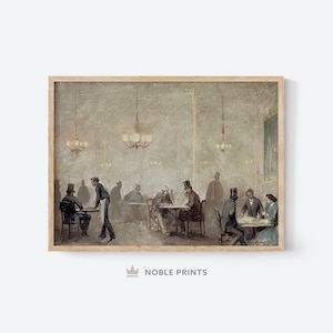 Vintage Cafe Painting, Printable, Bar Wall Decor, Digital Printable Download
