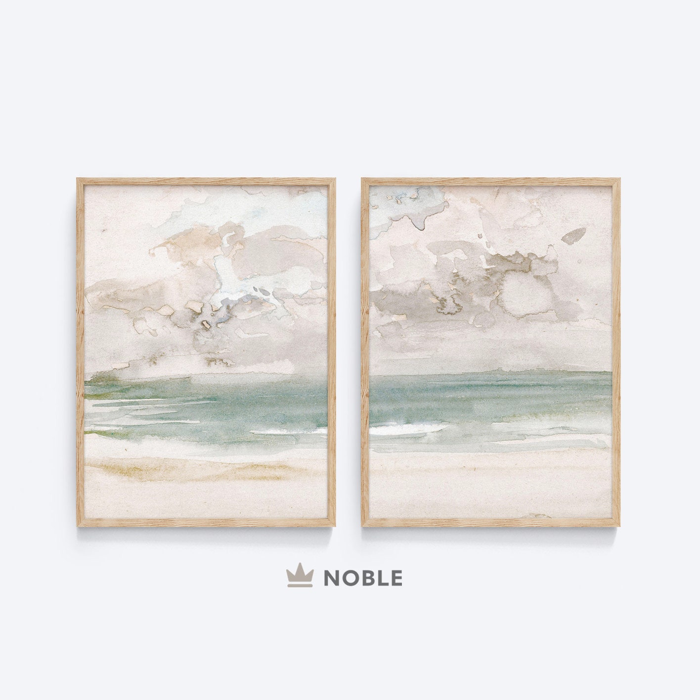 Neutral Ocean Paintings, Set of 2 Prints, Printable Art, Muted Antique Watercolor, Seascape Wall Art, Vintage Art, Digital Download