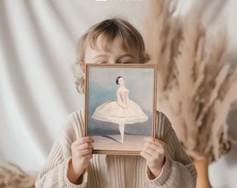 Vintage väggkonst för barnrum, vintage ballerinamålning, dansare presentidé, baletttryck, dansaremålning, flickbarnrum, digital nedladdning