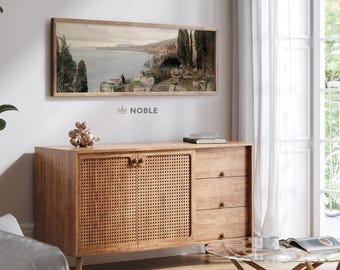 Italy Coast Wall Art, Panoramic Wall Art, Italian Seascape, Sicilian Coast, Long Painting Art, Narrow Prints, Above Bed, Digital Download