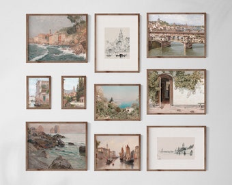 Italy Wall Art Vintage Gallery, Digital Downloads, Gallery Wall Set, Set of 10, Mediterranean Wall Art, Italian Gifts, Antique Prints