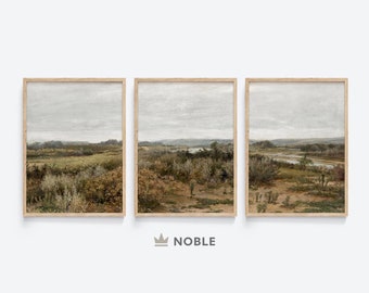 Vintage Field Landscape Prints, Set of 3 Prints, Printable, Neutral Wall Art, Country Painting, Digital Download