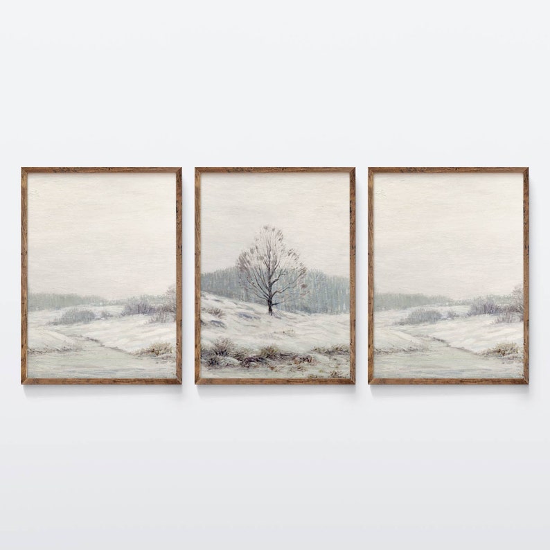 Vintage Winter Landscape Set of 3 Prints, Printable, Vintage Christmas ...