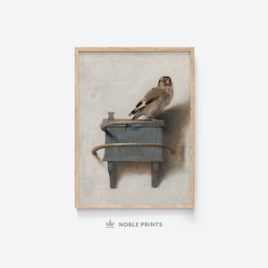 Vintage Bird Painting, Printable, Neutral Antique Art, Moody Still Life Oil Painting, Digital Download