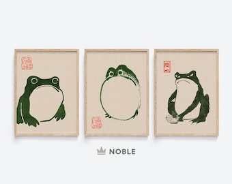 Matsumoto Shoji Japanese Art Frog Set of 3 Prints, Printable, Japandi Wall Art, Muted Wall Art, Digital Download