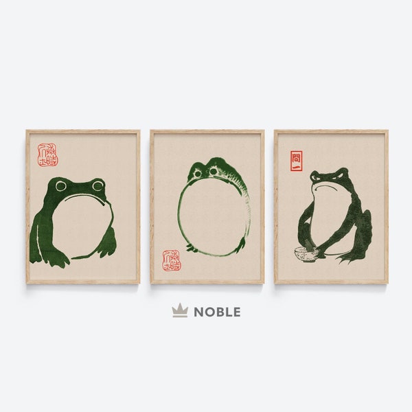 Matsumoto Shoji Japanese Art Frog Set of 3 Prints, Printable, Japandi Wall Art, Muted Wall Art, Digital Download